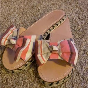 Kate Spade striped, bow slides